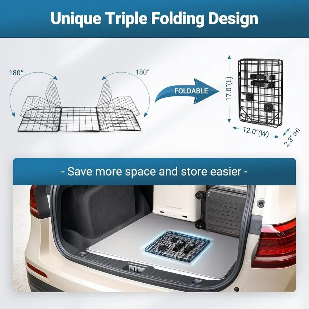 Dog Car Barrier Gate for SUVs Universal-Fit Divider Cargo Wire Mesh Triple Fold